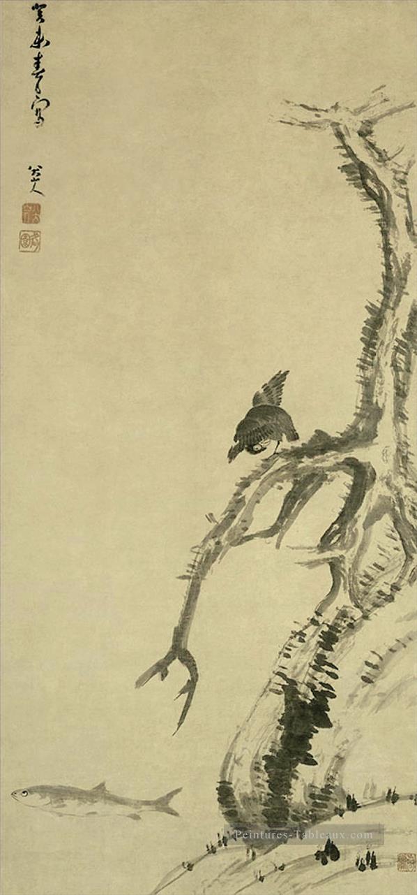 mynah Bird sur un vieil arbre 1703 ancienne Chine encre Peintures à l'huile
